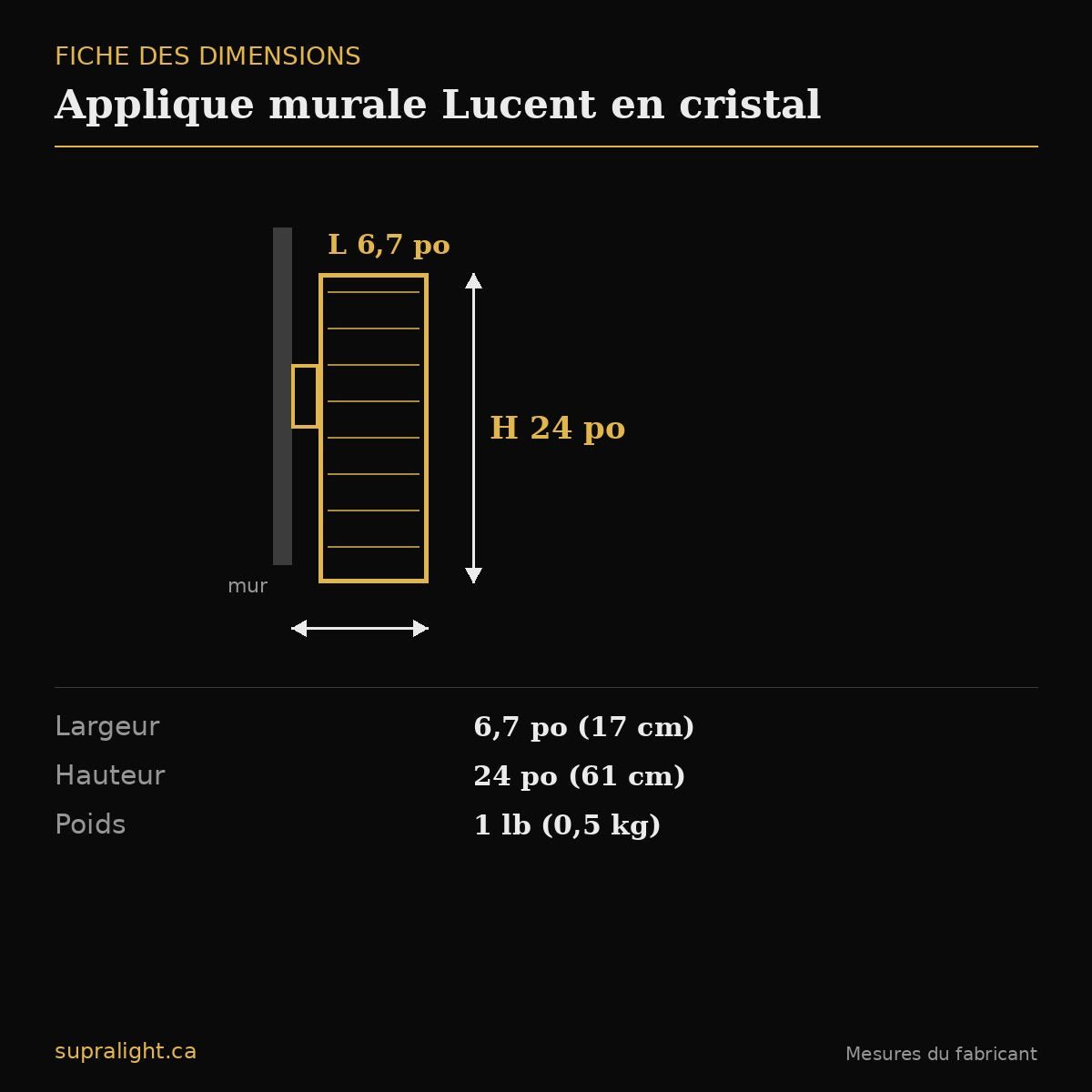 Applique murale Lucent en cristal – dimensions