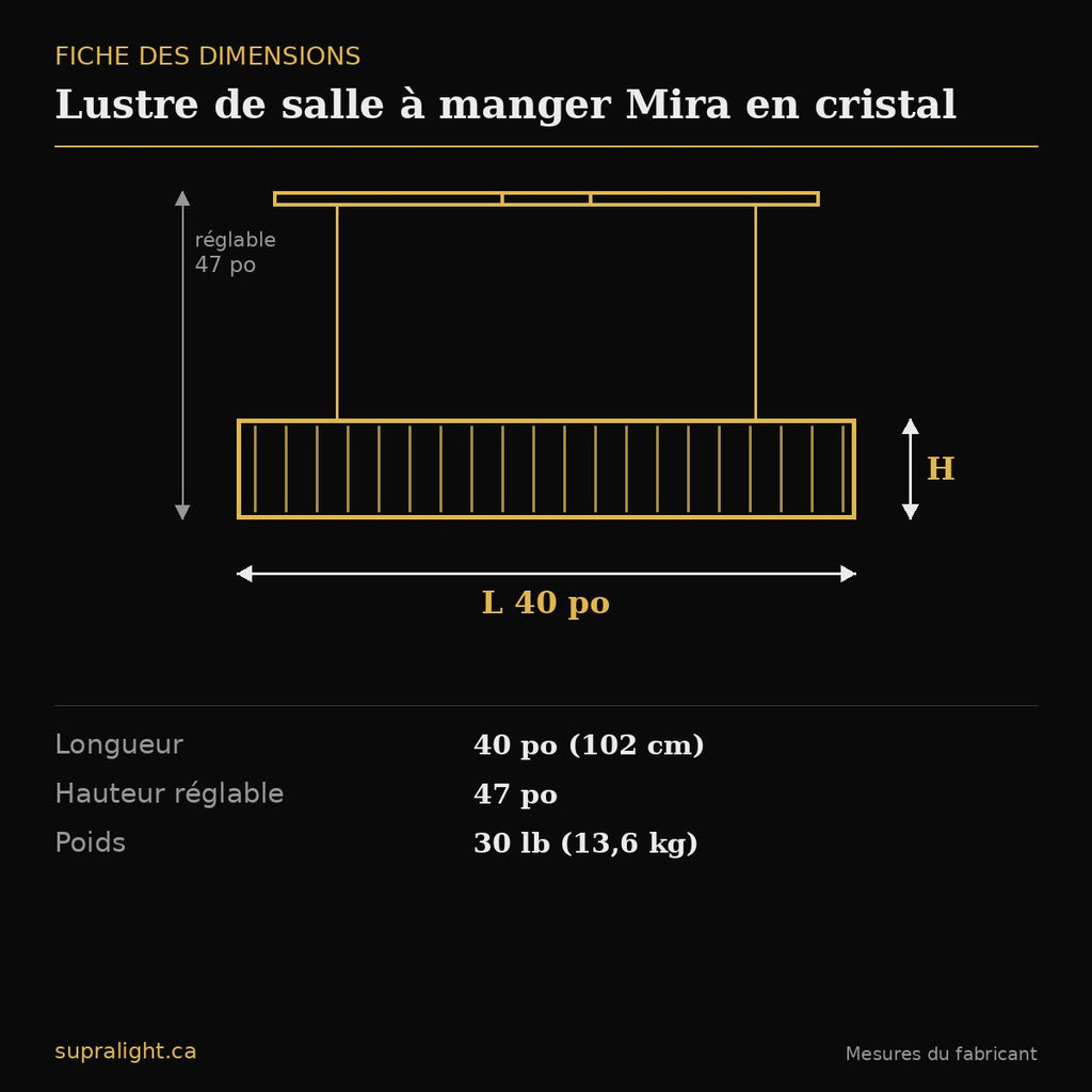 Lustre de salle à manger Mira en cristal – dimensions