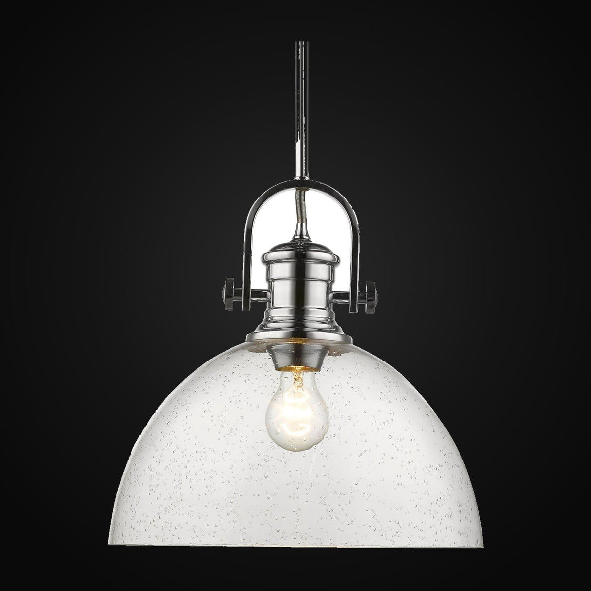 Suspension Hines 1 lumière, chrome, verre bullé