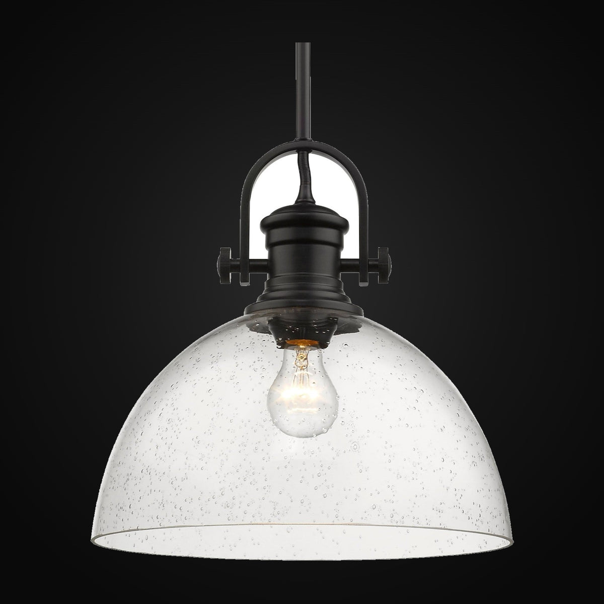 Suspension Hines 1 lumière, noir mat, verre bullé