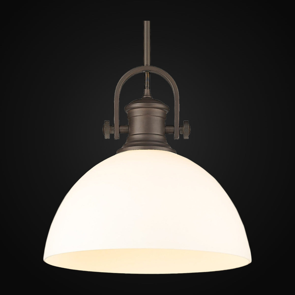 Suspension Hines 1 lumière, bronze frotté, verre opale