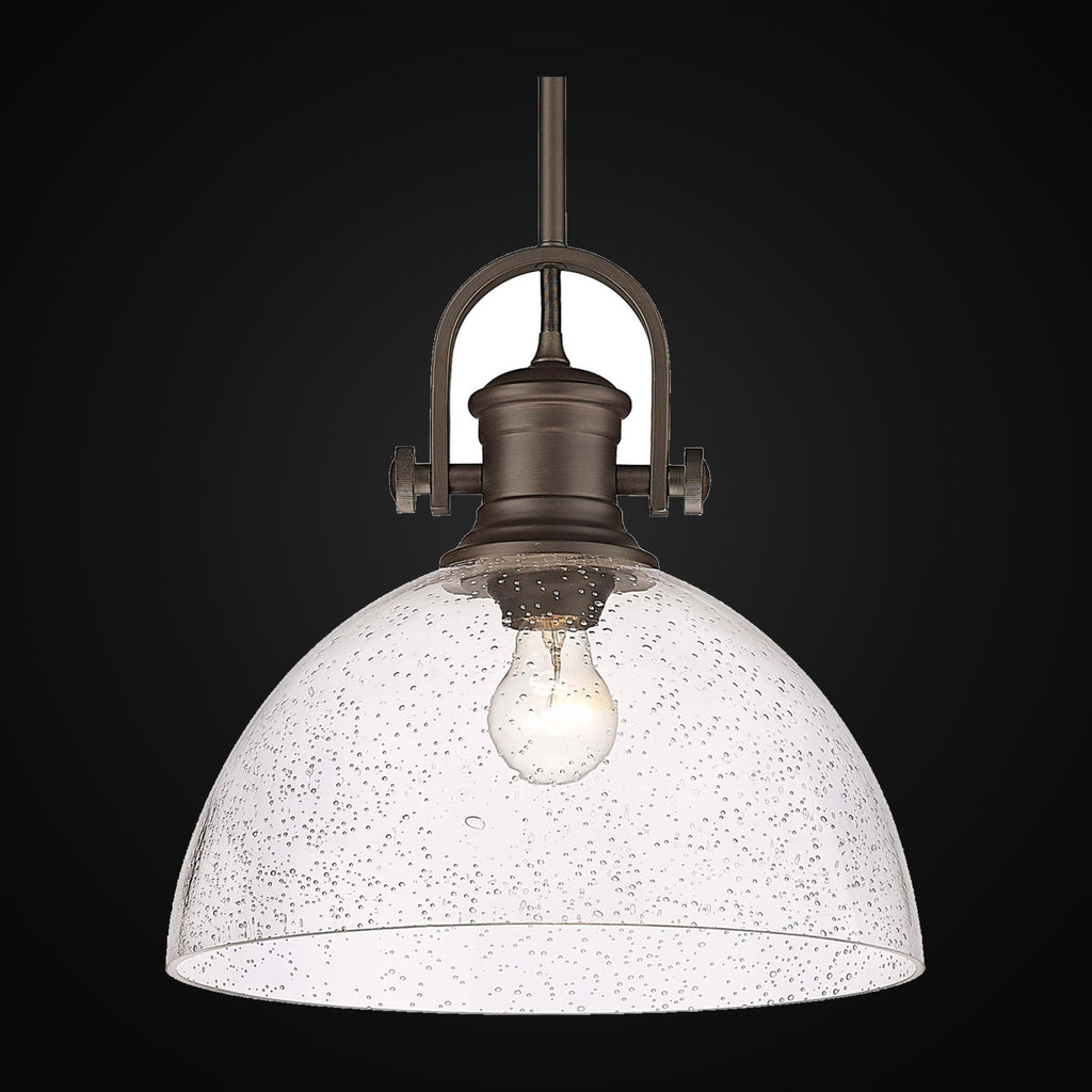 Suspension Hines 1 lumière, bronze frotté, verre bullé