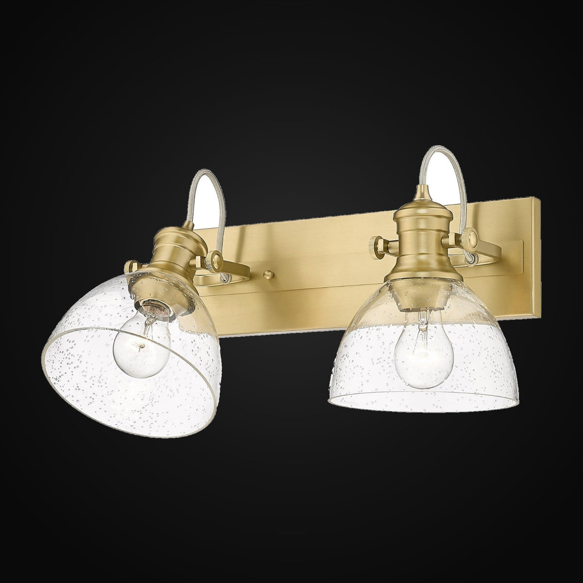 Applique de salle de bain Hines 2 lumières, bronze champagne brossé, abat-jour en verre bullé