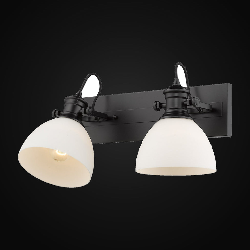 Applique de salle de bain Hines 2 lumières, noir mat, verre opale
