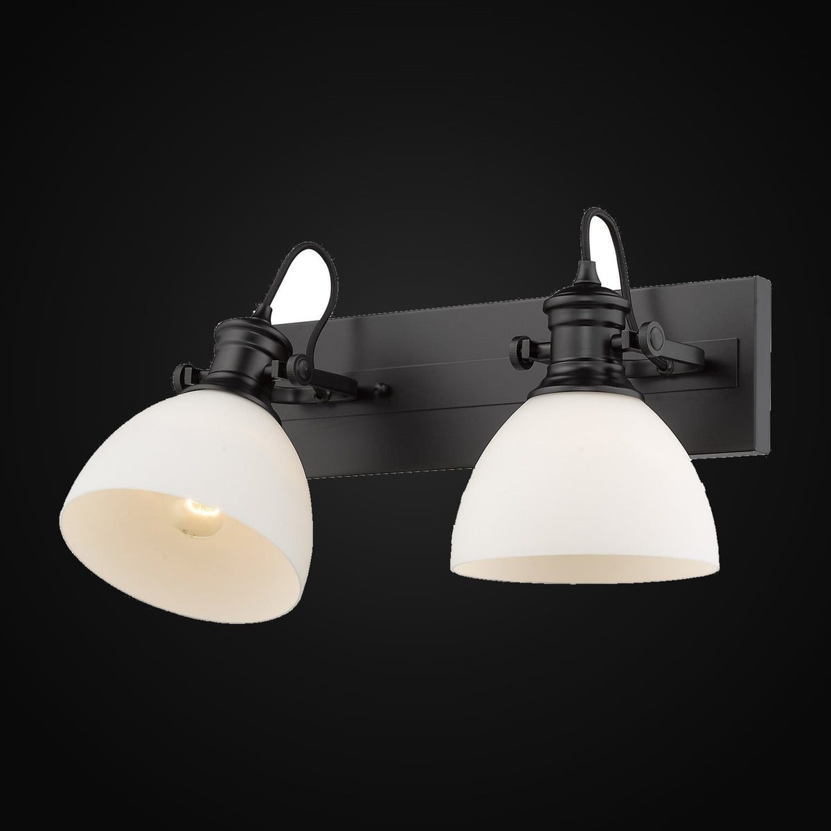Applique de salle de bain Hines 2 lumières, noir mat, verre opale