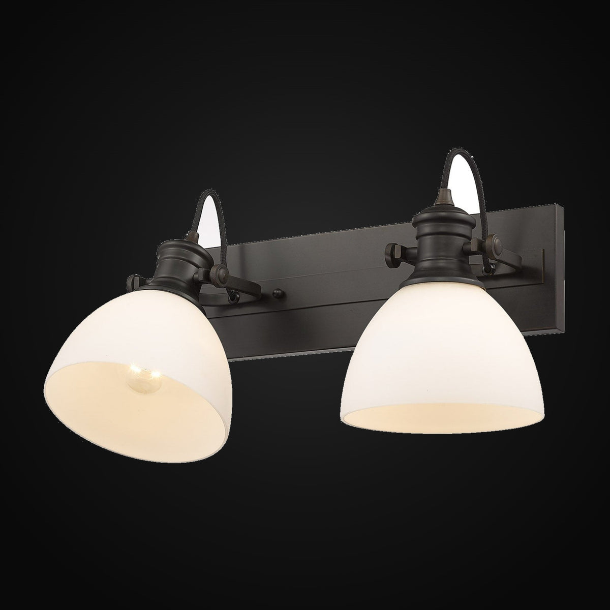 Applique de salle de bain Hines 2 lumières, bronze frotté, verre opale
