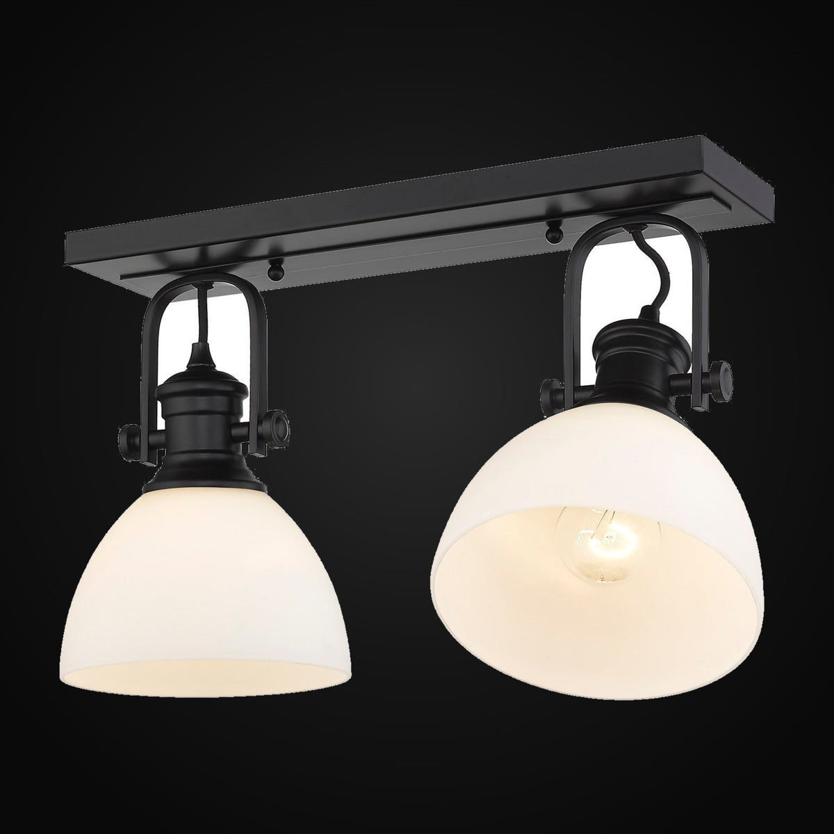 Semi-plafonnier Hines 2 lumières, noir mat, verre opale