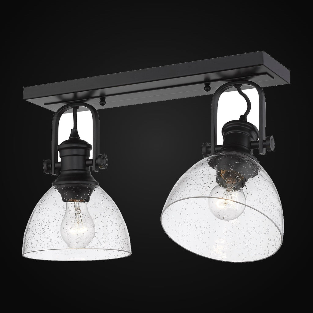 Semi-plafonnier Hines 2 lumières, noir mat, verre bullé
