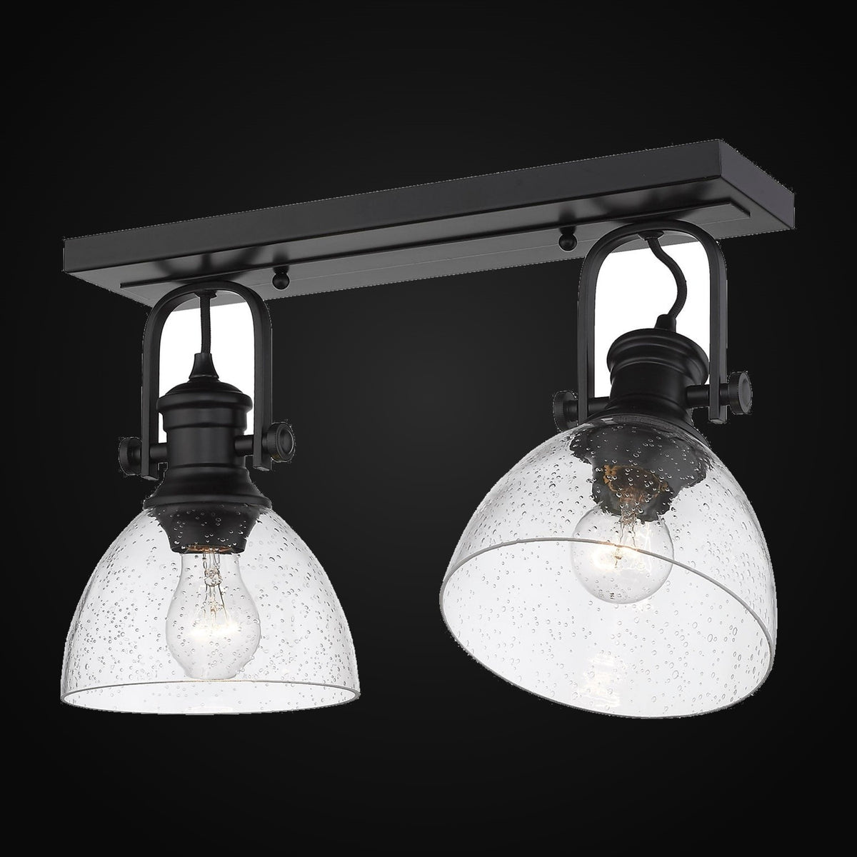 Semi-plafonnier Hines 2 lumières, noir mat, verre bullé