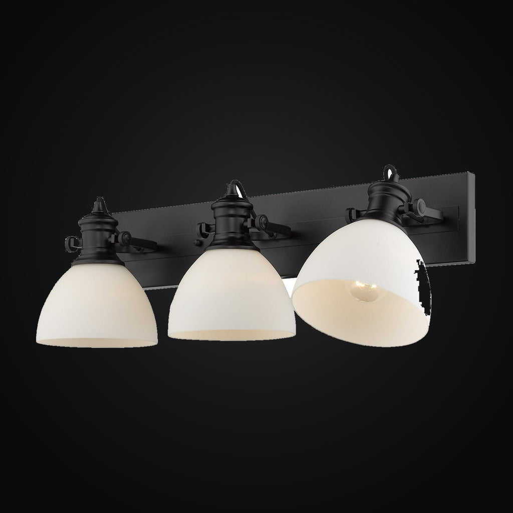 Applique de salle de bain Hines 3 lumières, noir mat, verre opale