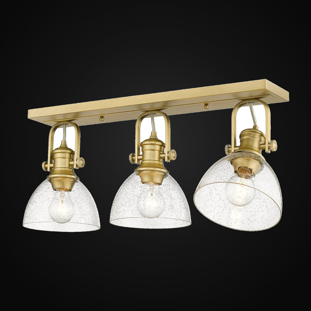 Semi-plafonnier Hines 3 lumières, bronze champagne brossé, verre bullé