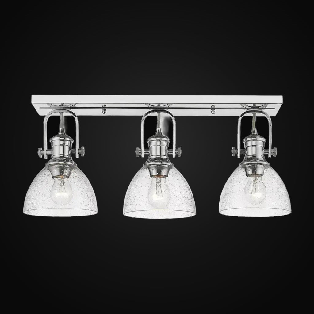 Semi-plafonnier Hines 3 lumières, chrome, verre bullé