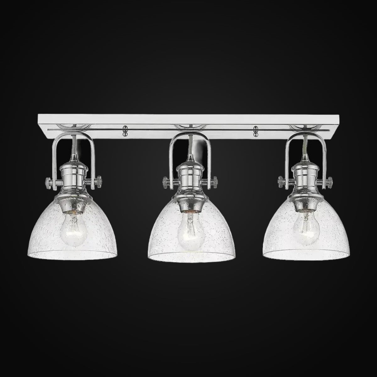 Semi-plafonnier Hines 3 lumières, chrome, verre bullé