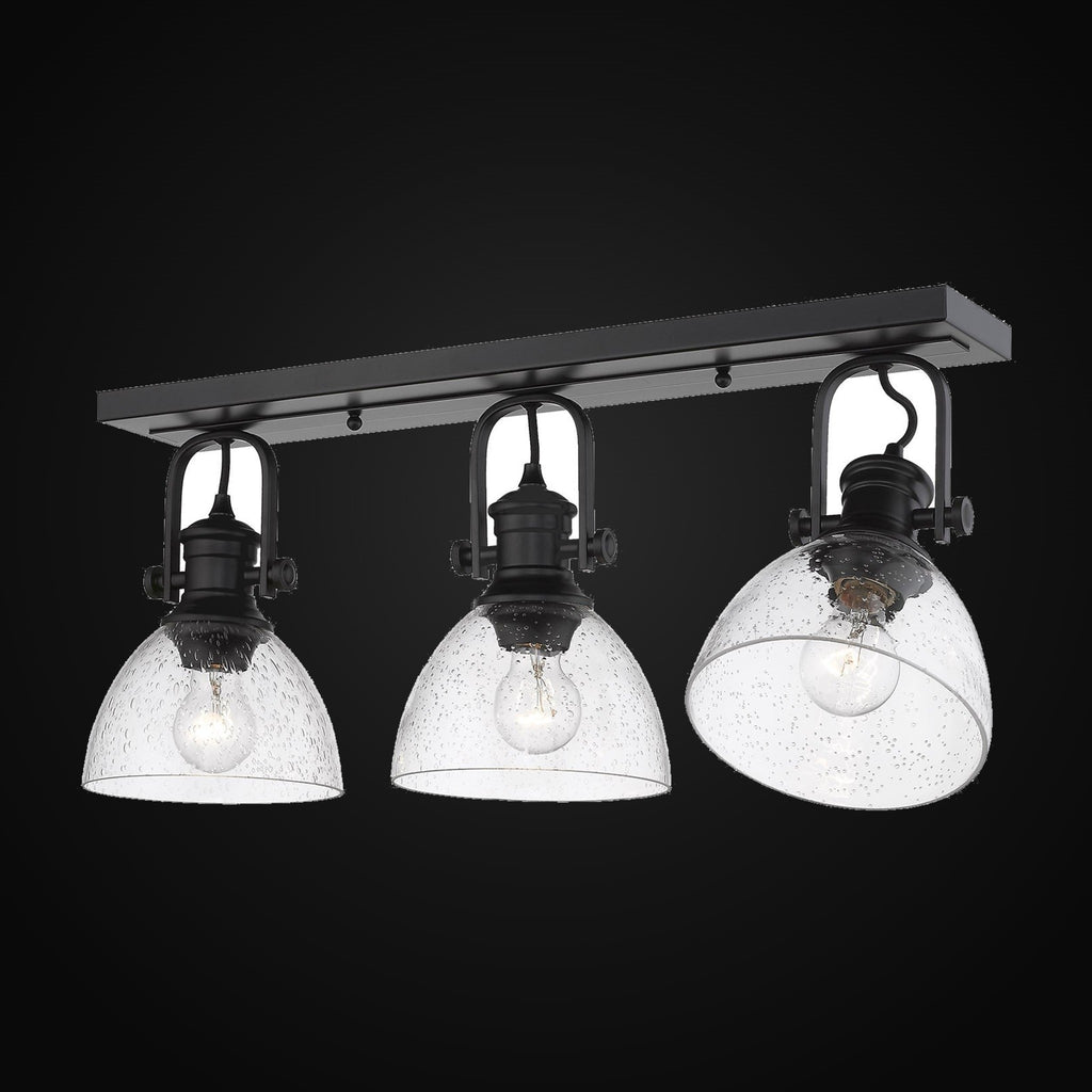Semi-plafonnier Hines 3 lumières, noir mat, verre bullé
