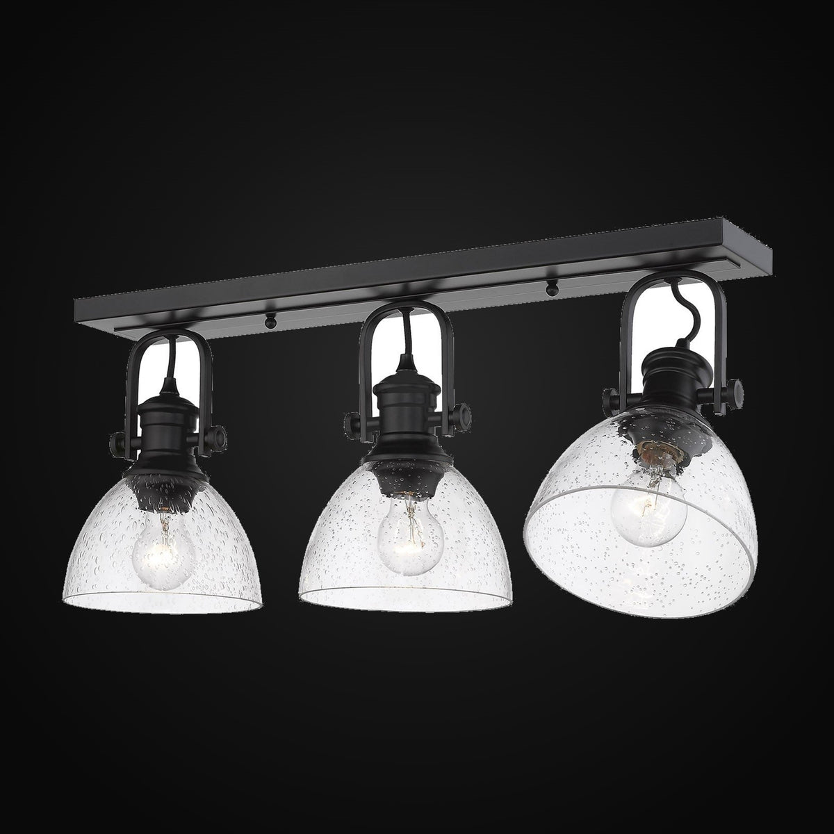 Semi-plafonnier Hines 3 lumières, noir mat, verre bullé
