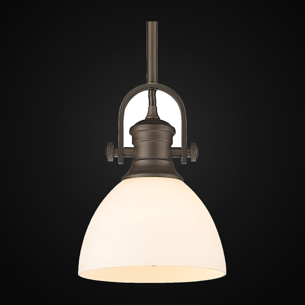 Mini-suspension Hines, bronze frotté, verre opale