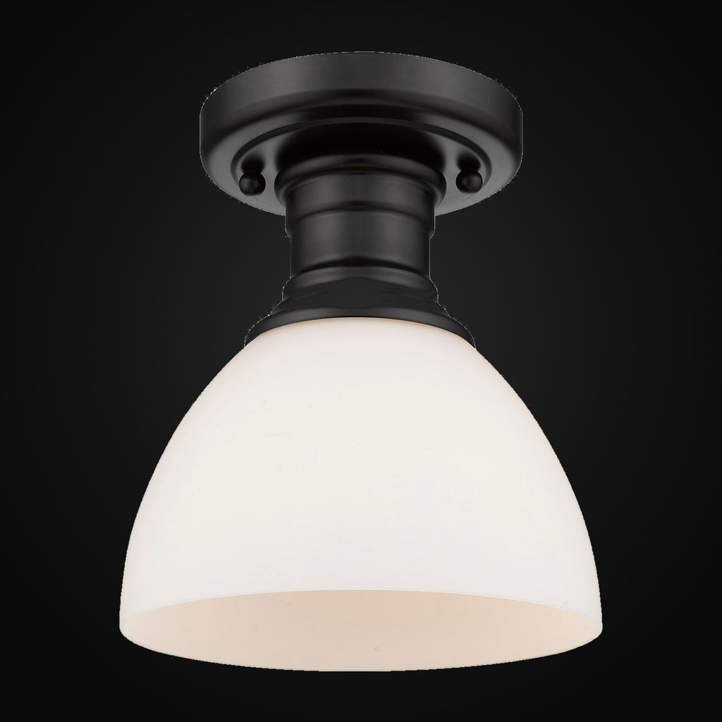 Semi-plafonnier Hines, noir mat, verre opale