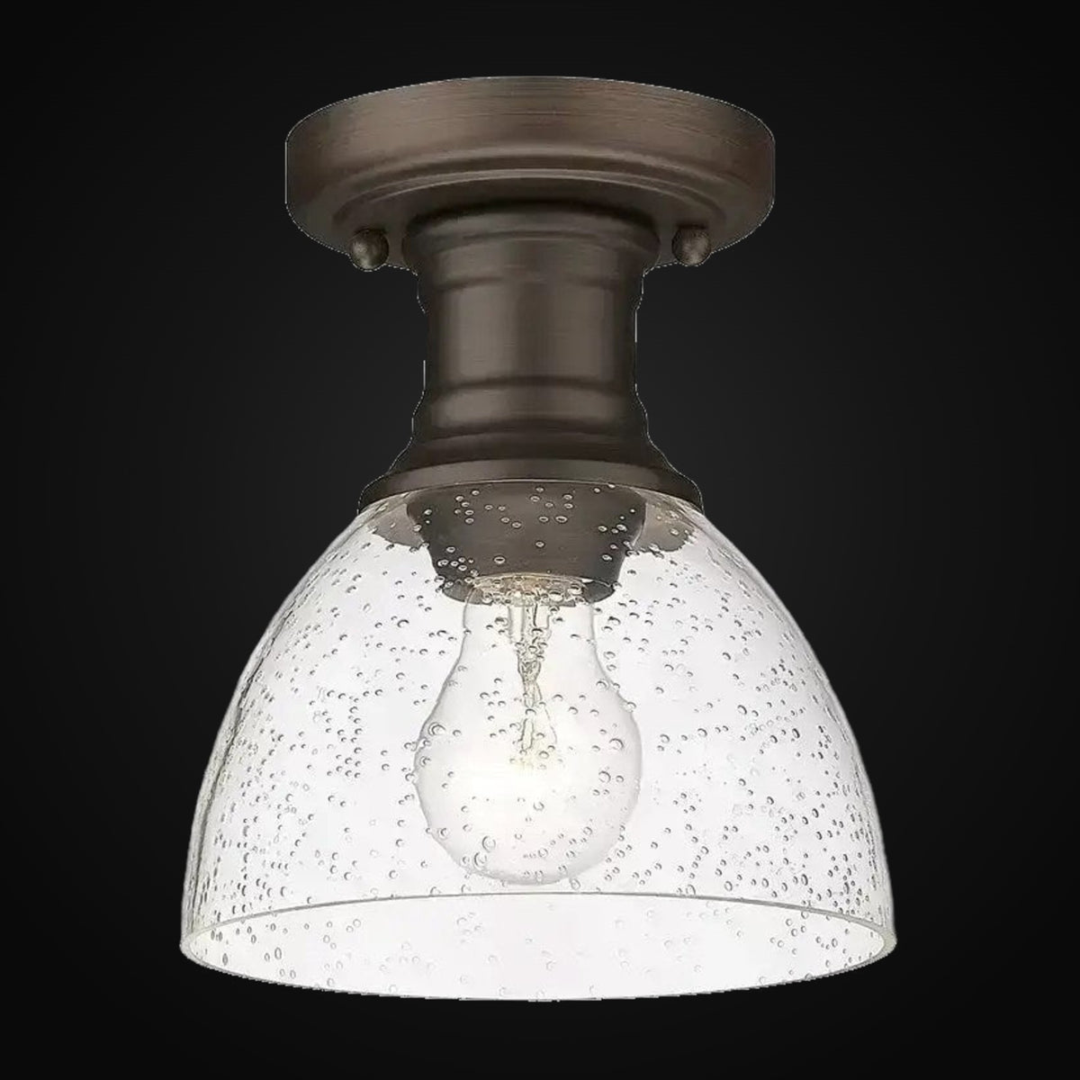 Semi-plafonnier Hines, noir mat, verre bullé