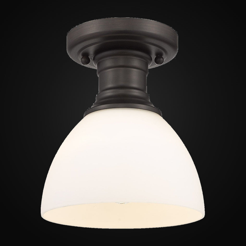 Semi-plafonnier Hines, bronze frotté, verre opale
