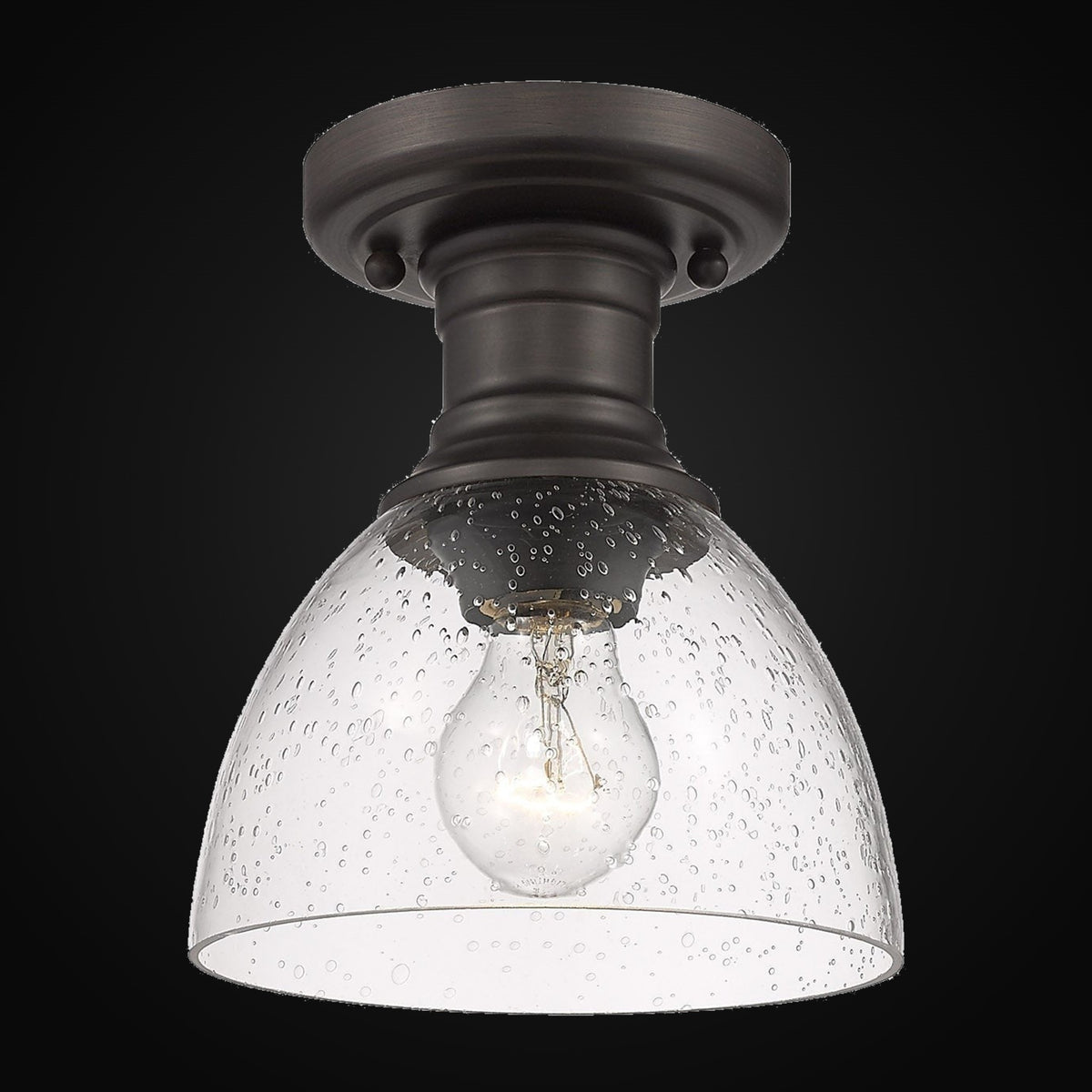 Semi-plafonnier Hines, bronze frotté, verre bullé