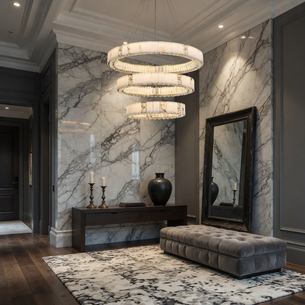 Lustre à 3 étages Aurelia en marbre et cristal