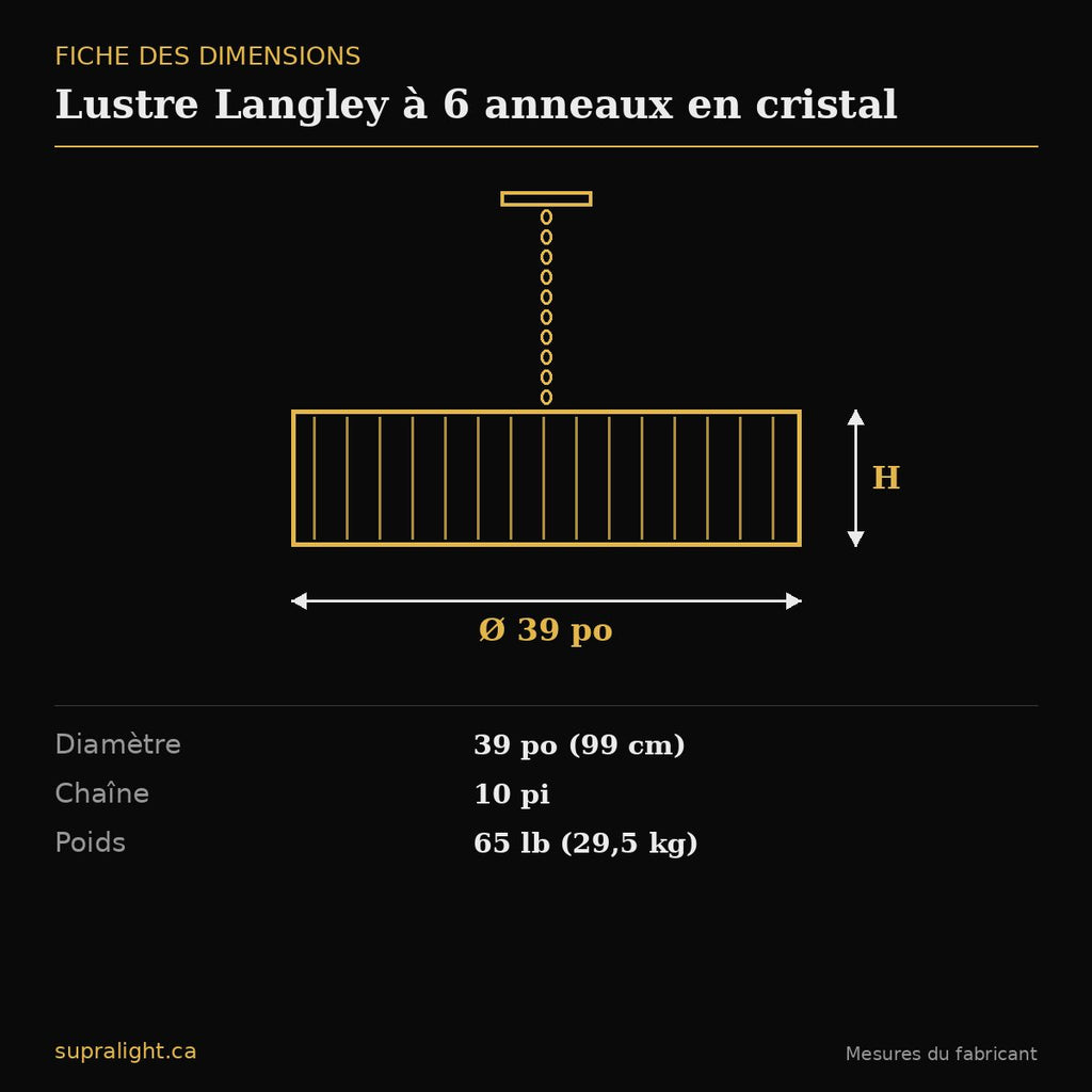Lustre Langley à 6 anneaux en cristal – dimensions