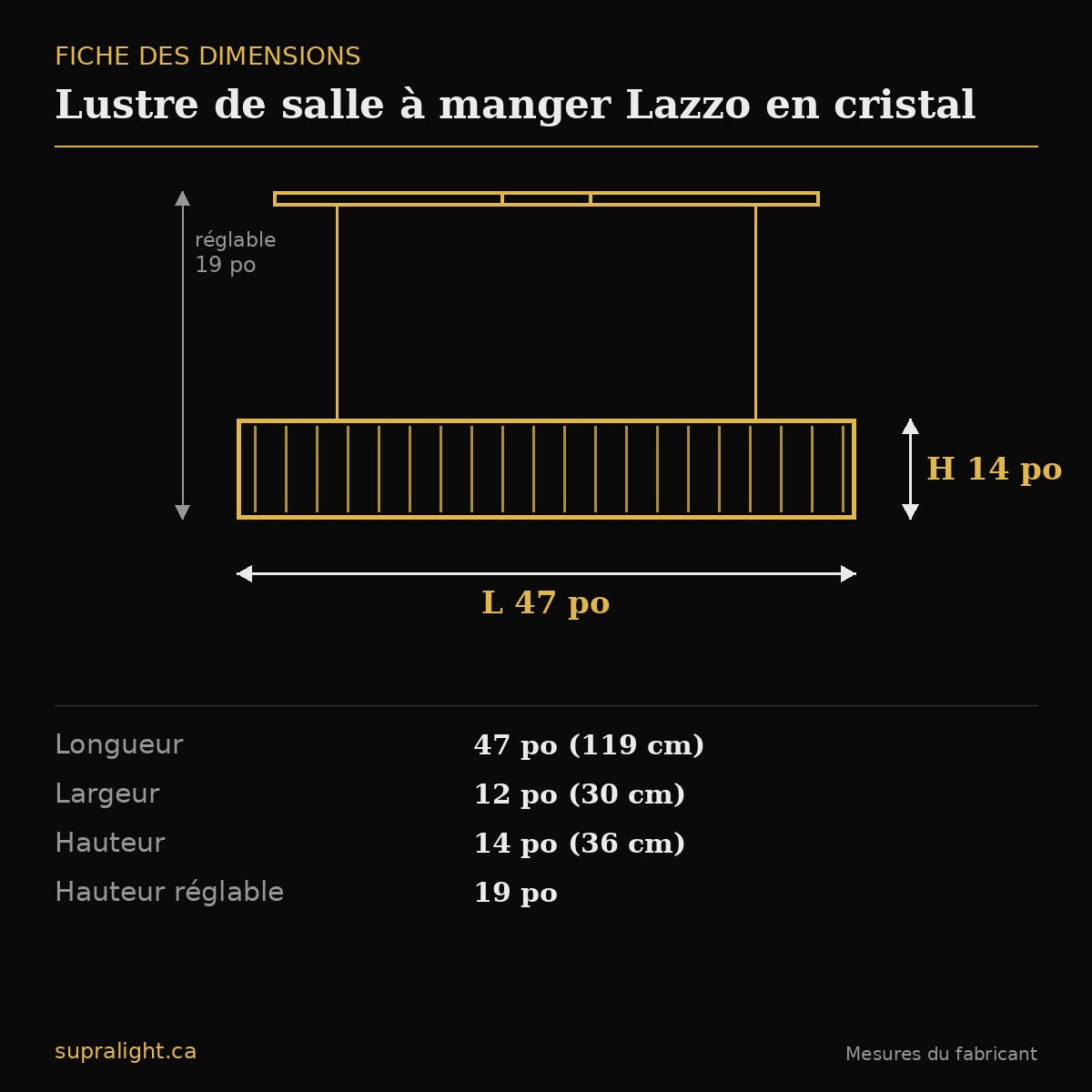 Lustre de salle à manger Lazzo en cristal – dimensions