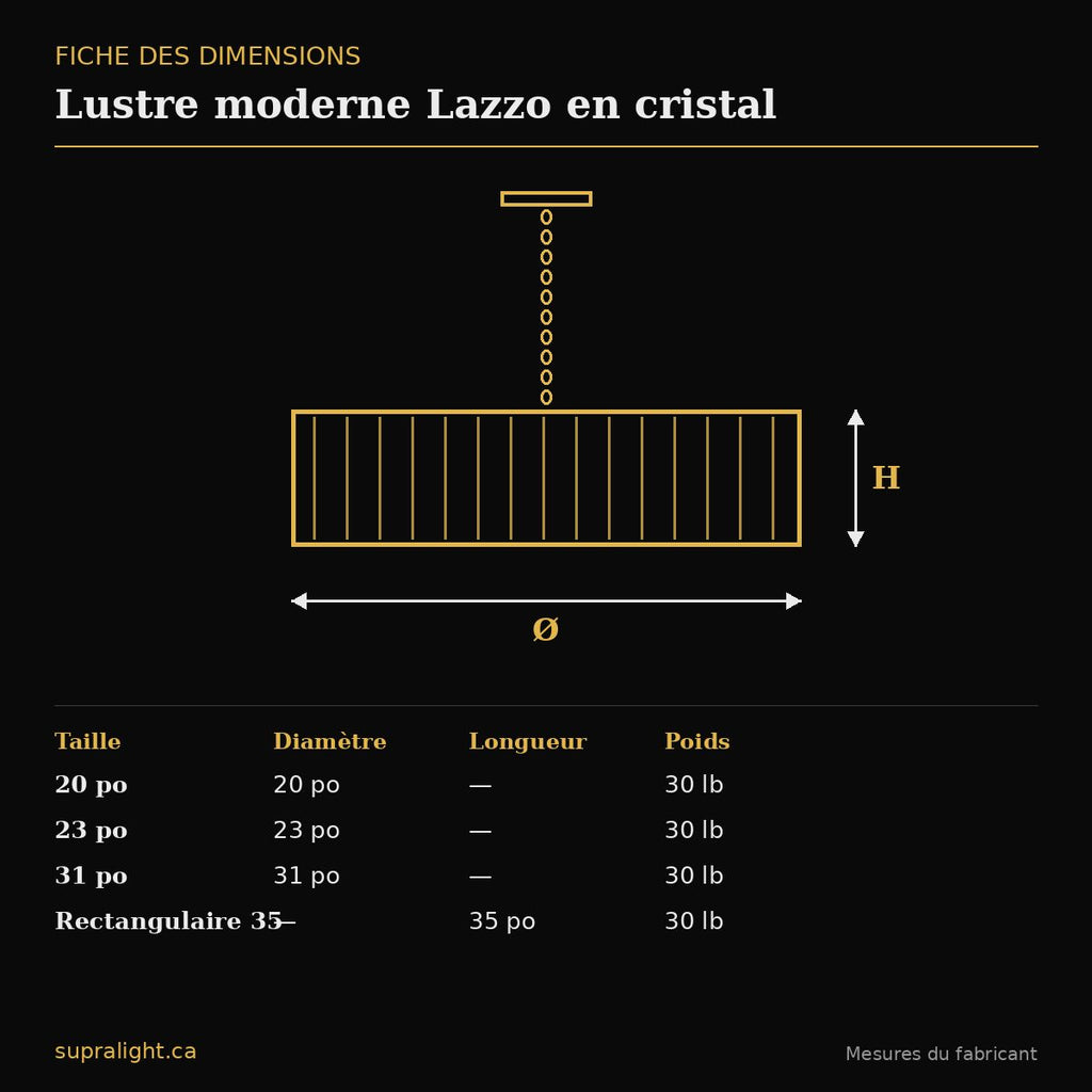 Lustre moderne Lazzo en cristal – dimensions