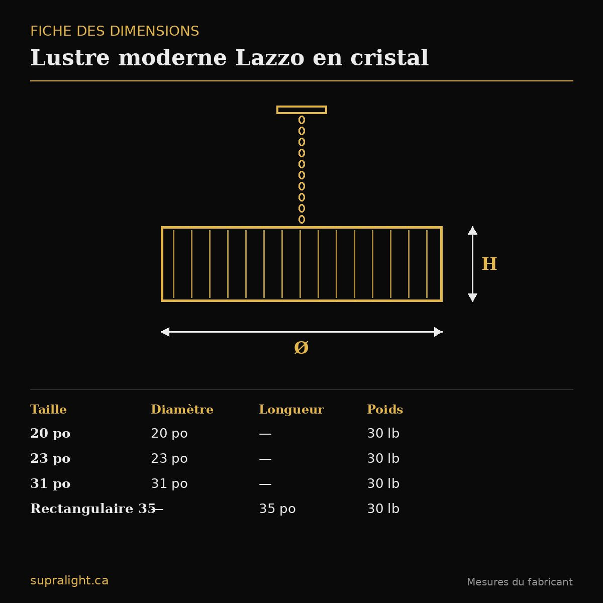 Lustre moderne Lazzo en cristal – dimensions