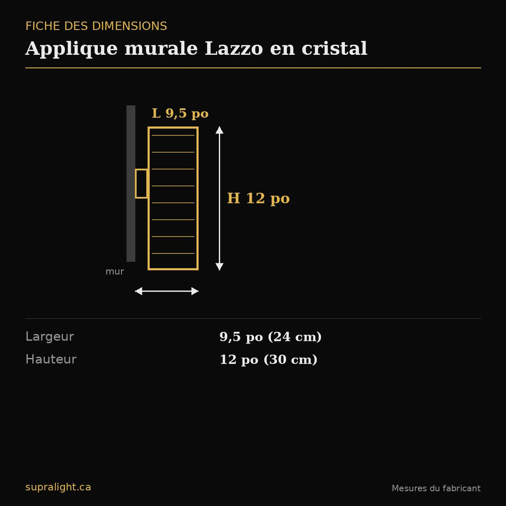 Applique murale Lazzo en cristal – dimensions