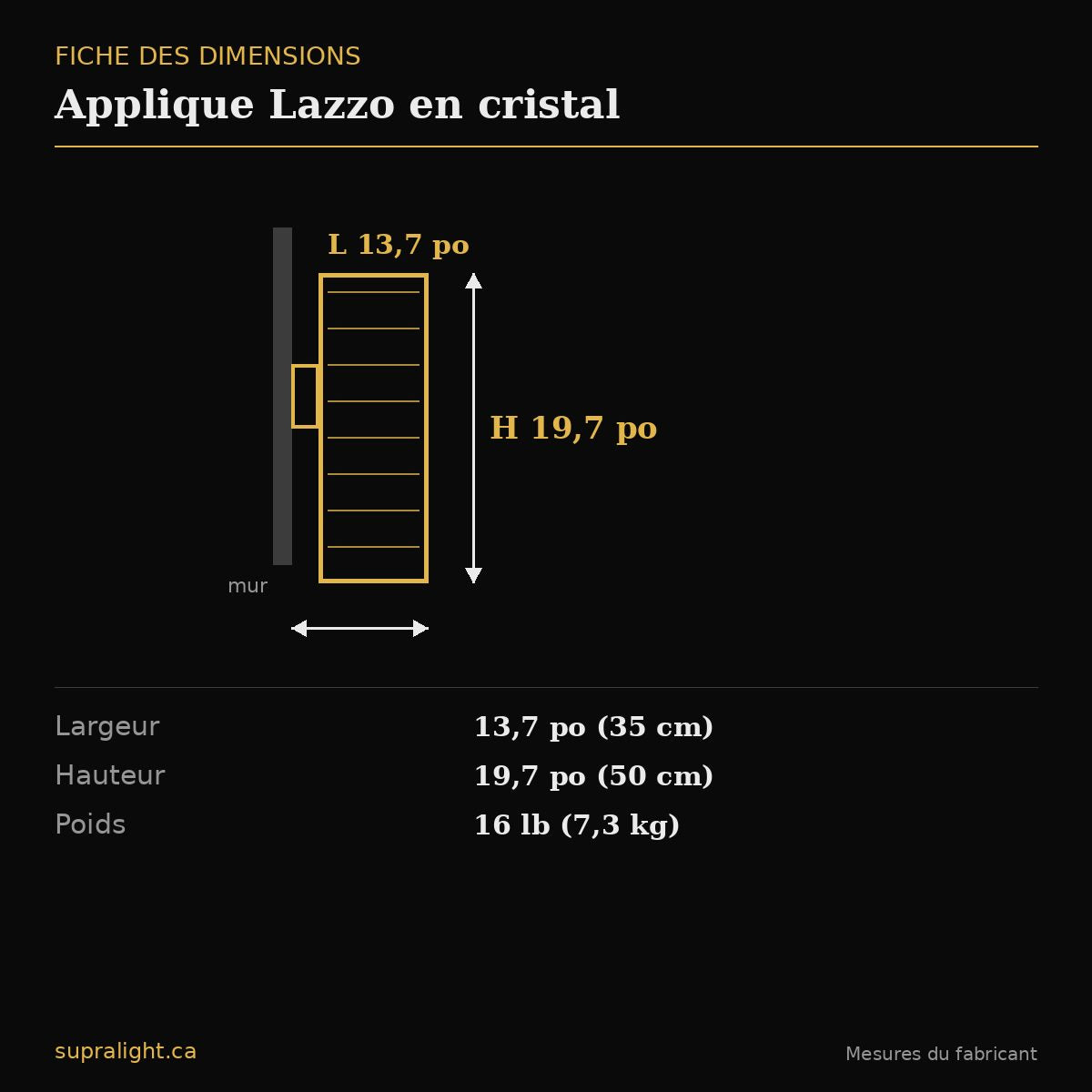 Applique Lazzo en cristal – dimensions