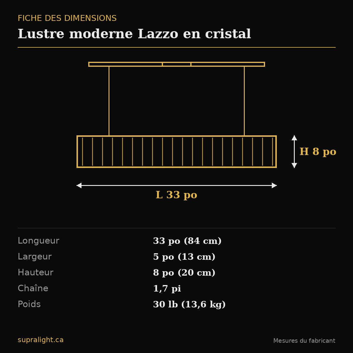 Lustre moderne Lazzo en cristal – dimensions