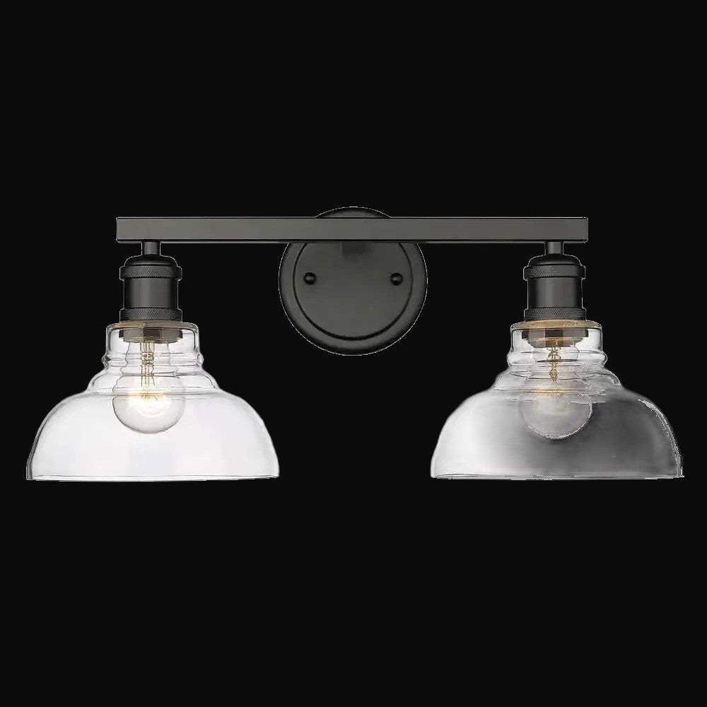 Applique de salle de bain Carver 2 lumières, noir mat, abat-jour en verre clair – vue 2