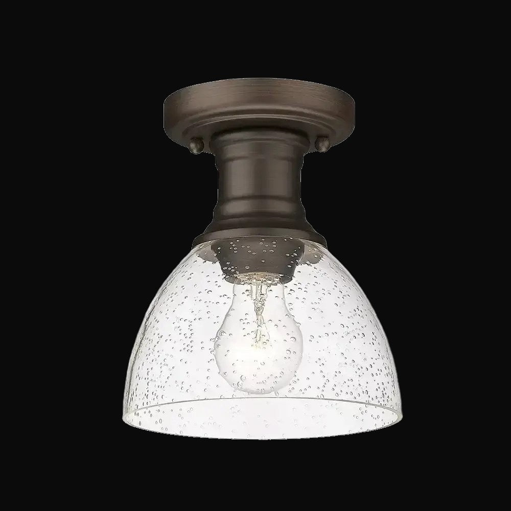 Semi-plafonnier Hines, noir mat, verre bullé