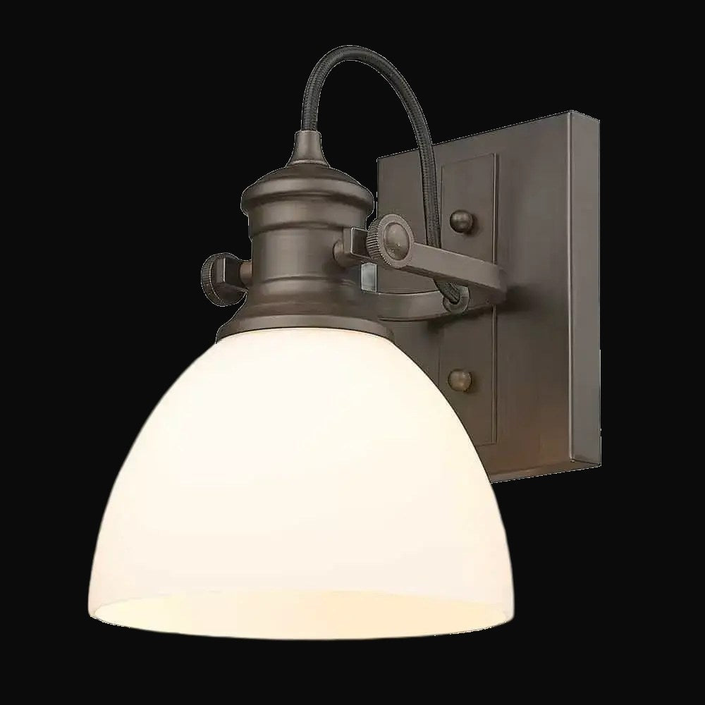 Semi-plafonnier Hines 1 lumière, bronze frotté, verre opale – vue 3