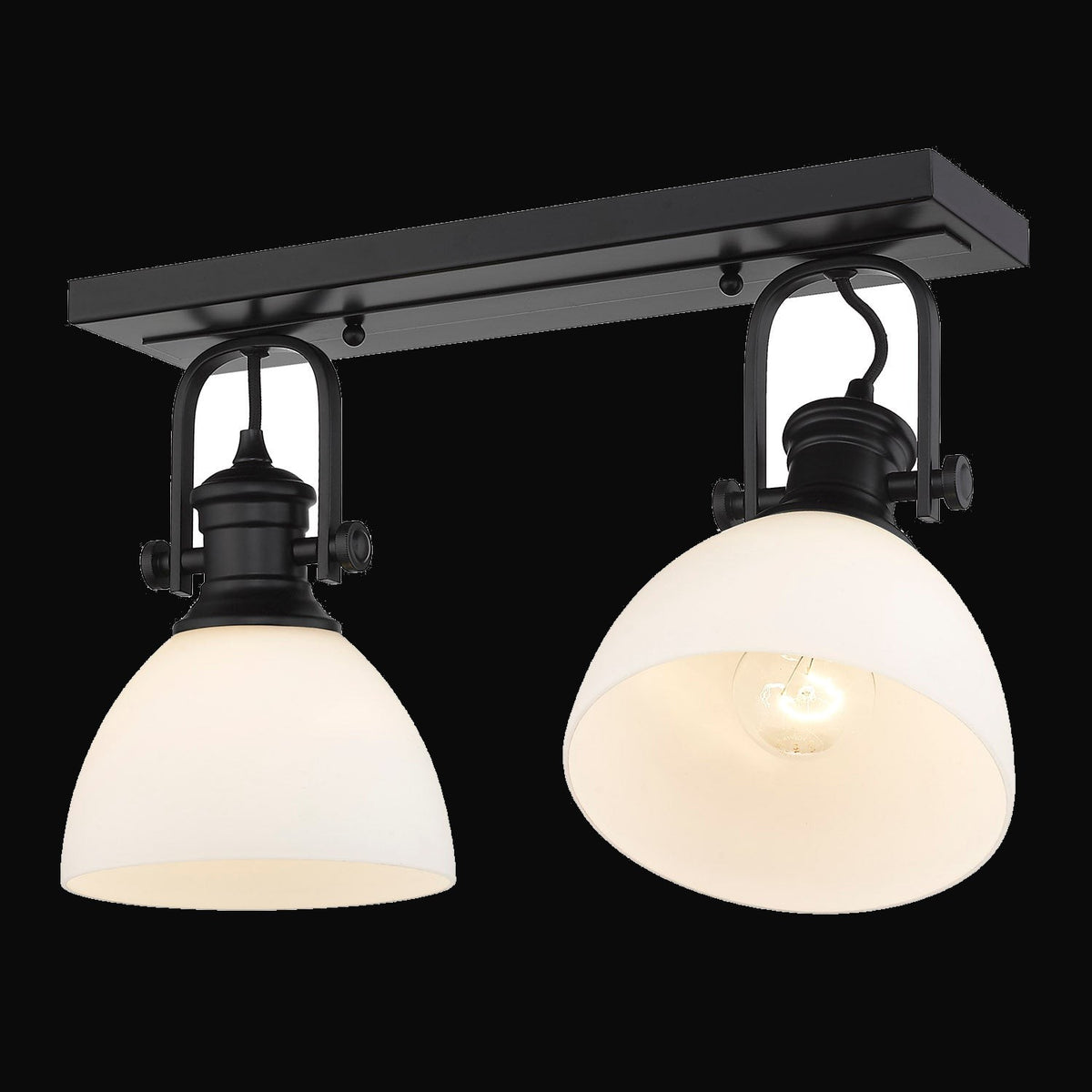 Semi-plafonnier Hines 2 lumières, noir mat, verre opale