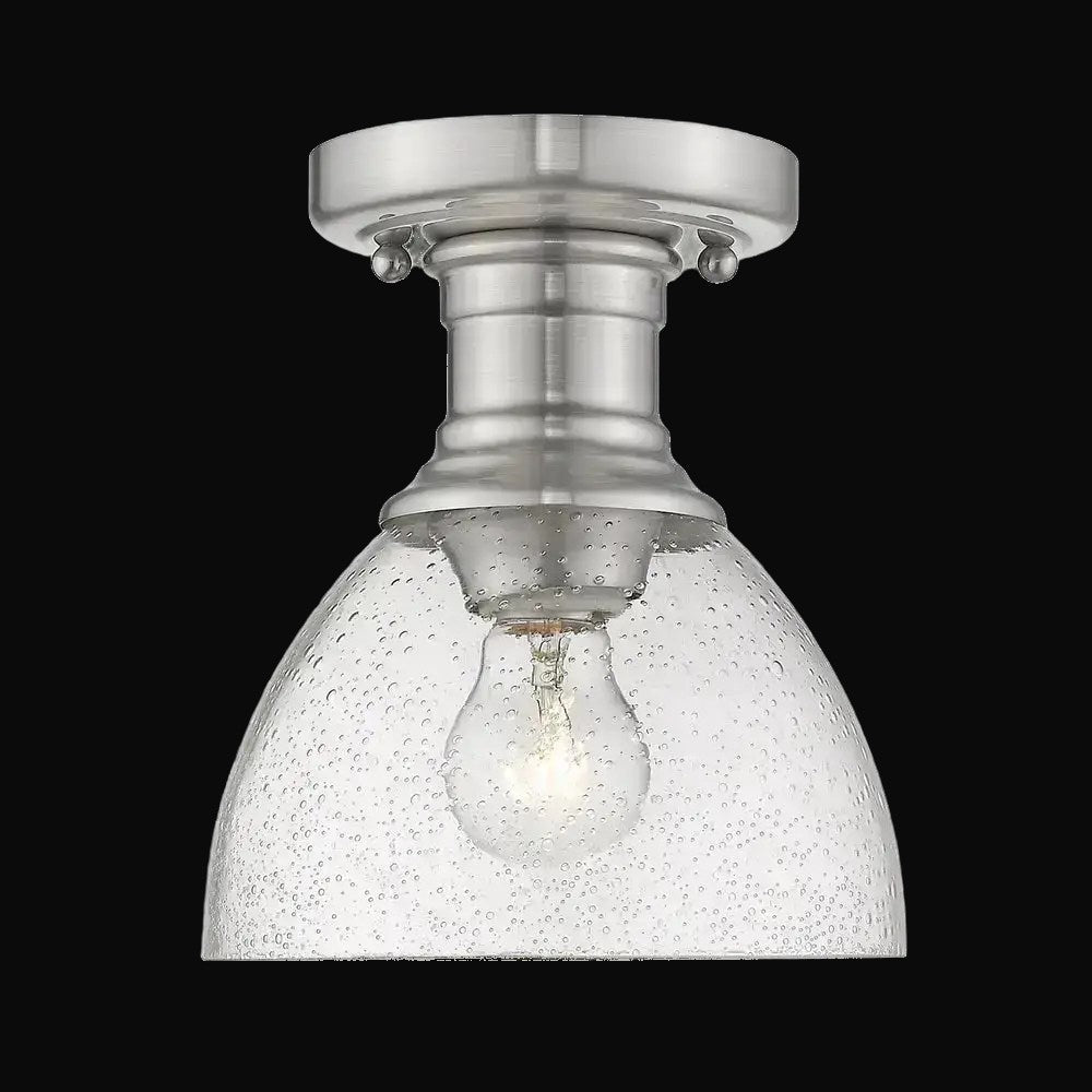 Semi-plafonnier Hines, bronze champagne brossé, abat-jour en verre bullé