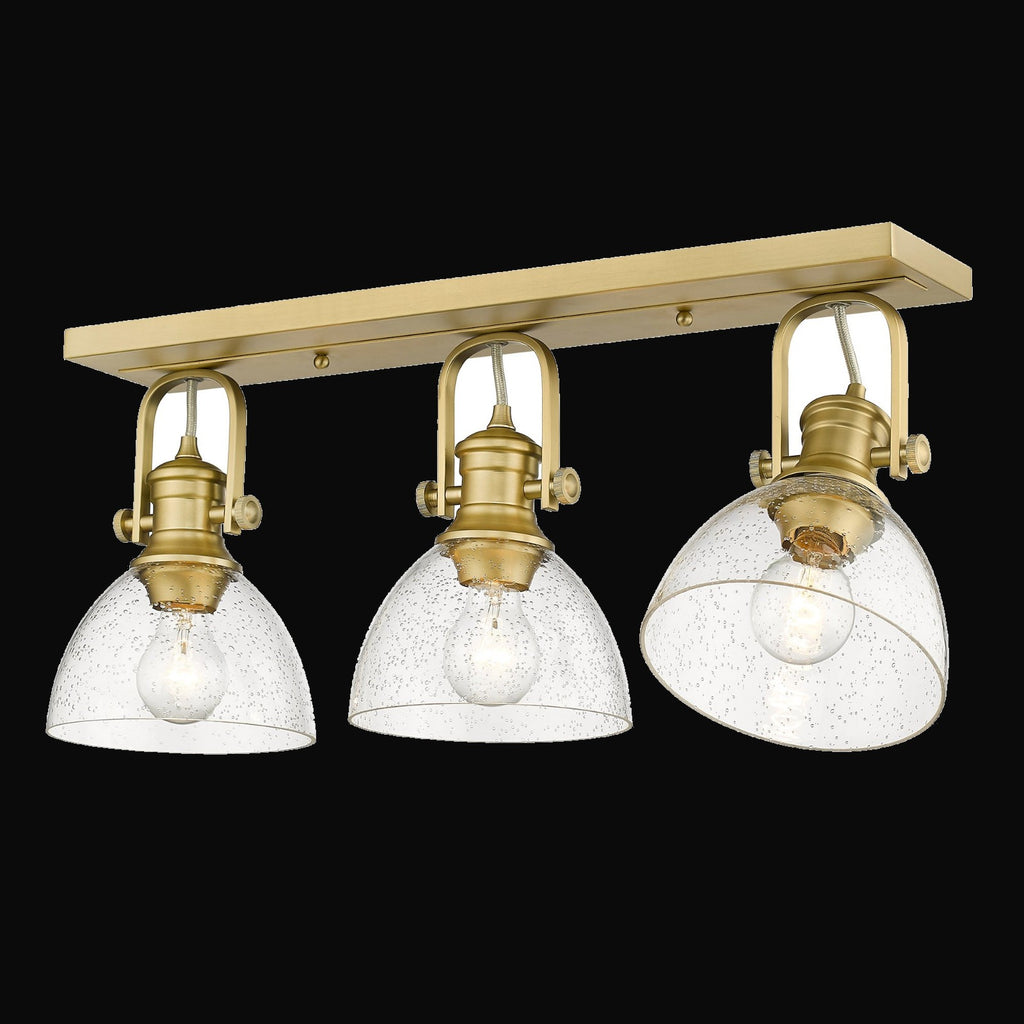 Semi-plafonnier Hines 3 lumières, bronze champagne brossé, verre bullé