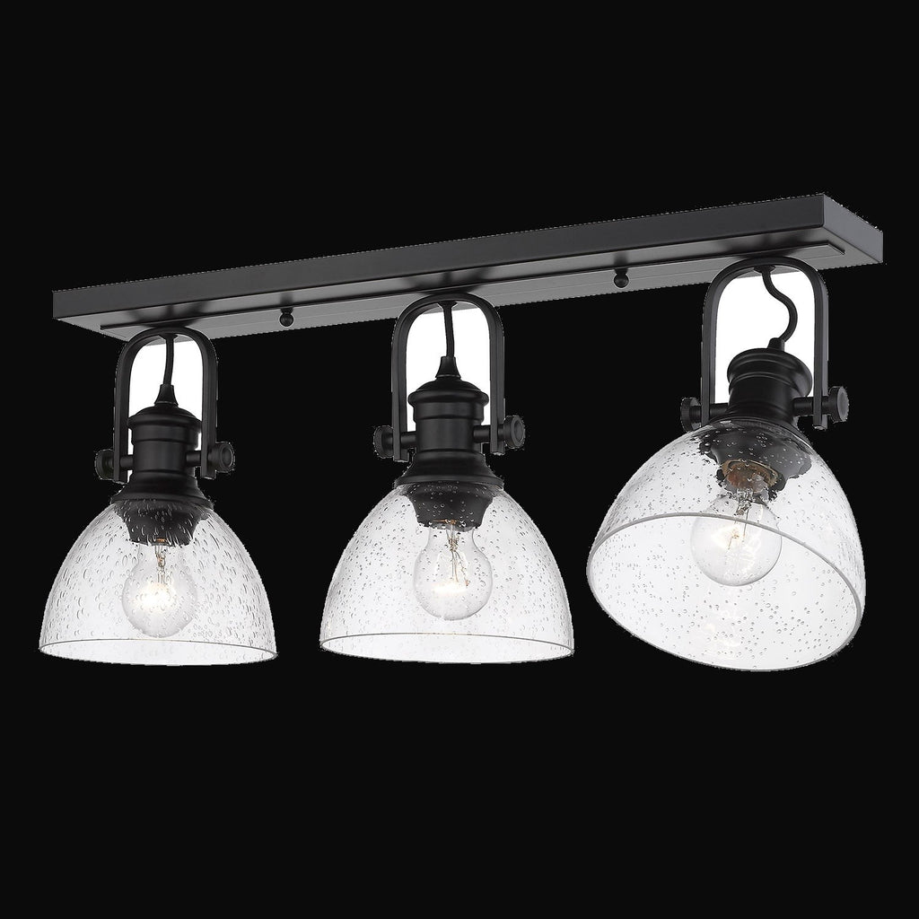 Semi-plafonnier Hines 3 lumières, noir mat, verre bullé