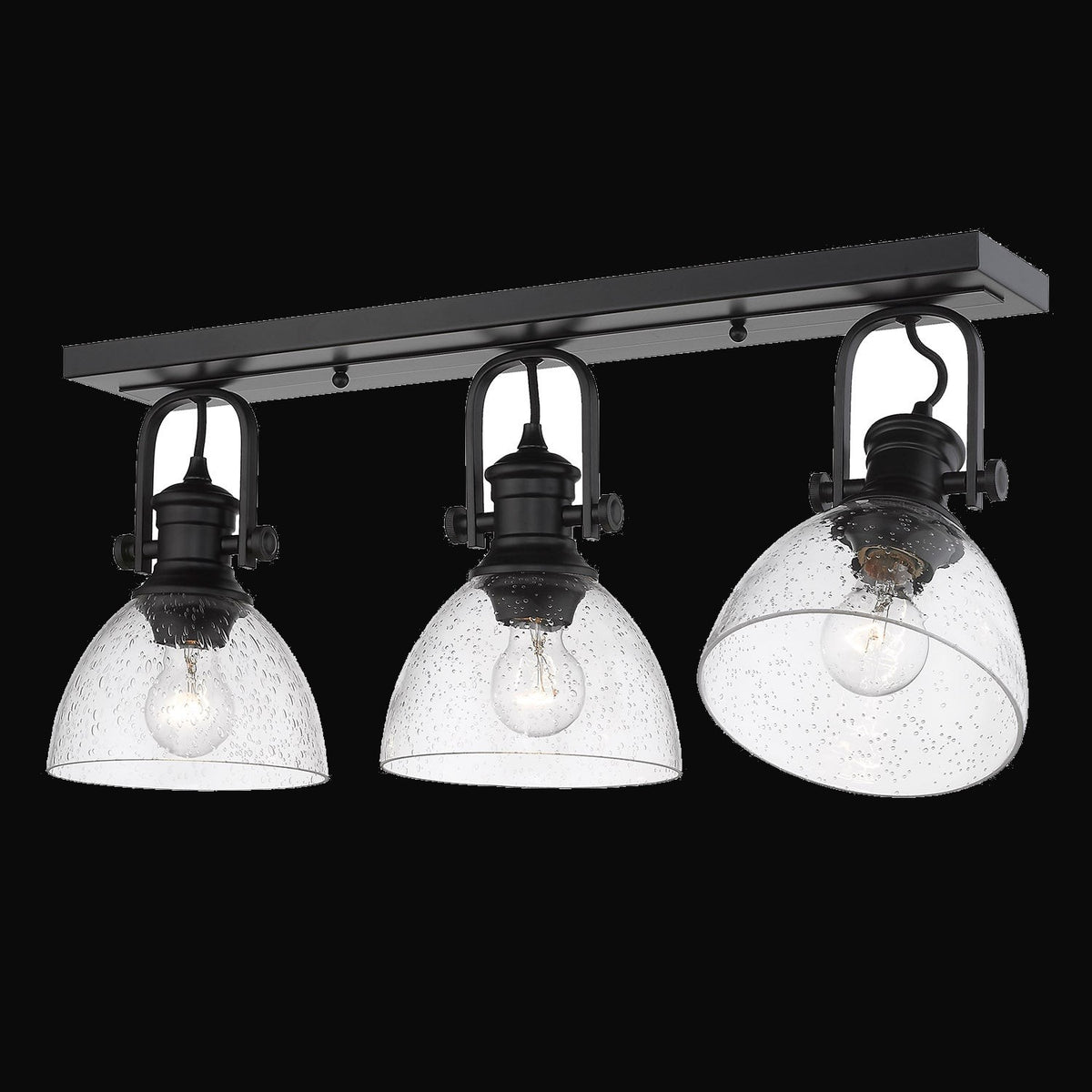 Semi-plafonnier Hines 3 lumières, noir mat, verre bullé