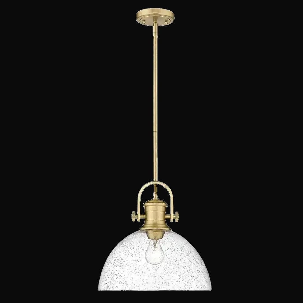 Grande suspension Hines, bronze champagne brossé, abat-jour en verre bullé – vue 2