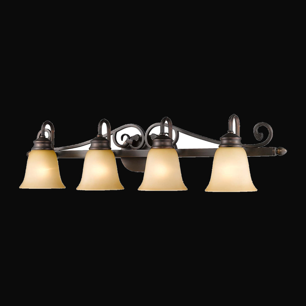 Applique de salle de bain Belle Meade 4 lumières, bronze frotté, verre Tea Stone