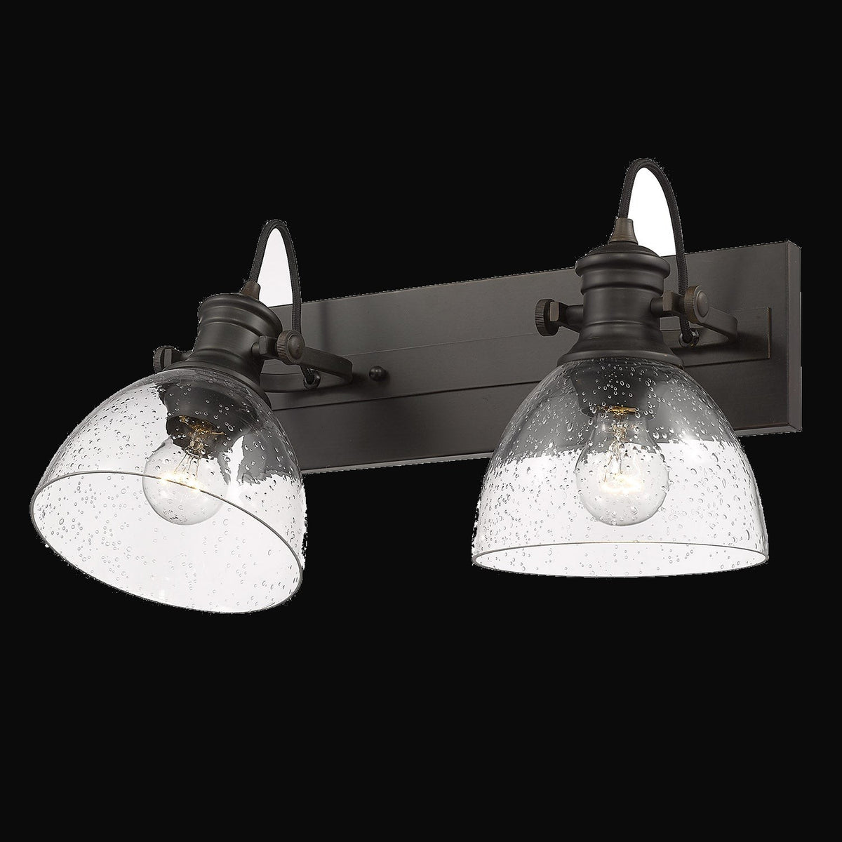 Applique de salle de bain Hines 2 lumières, bronze frotté, verre bullé