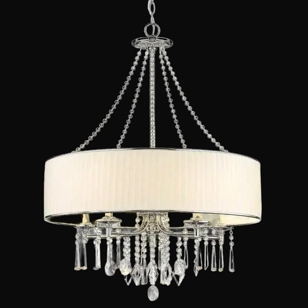 Lustre Echelon 5 lumières, chrome, abat-jour voile de mariée