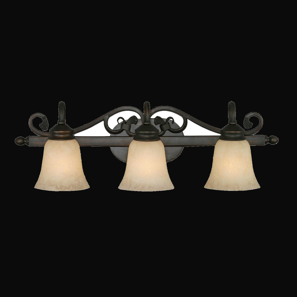 Applique de salle de bain Belle Meade 3 lumières, bronze frotté, verre Tea Stone