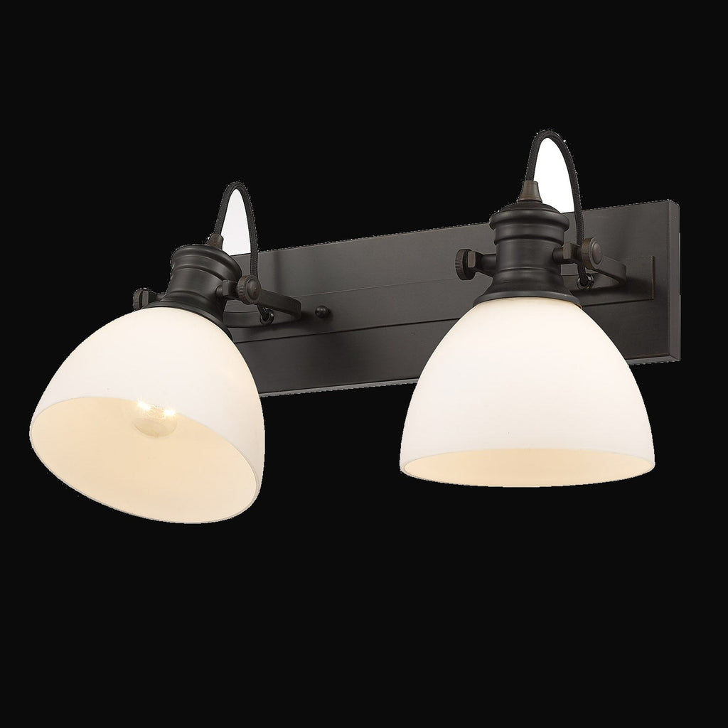 Applique de salle de bain Hines 2 lumières, bronze frotté, verre opale
