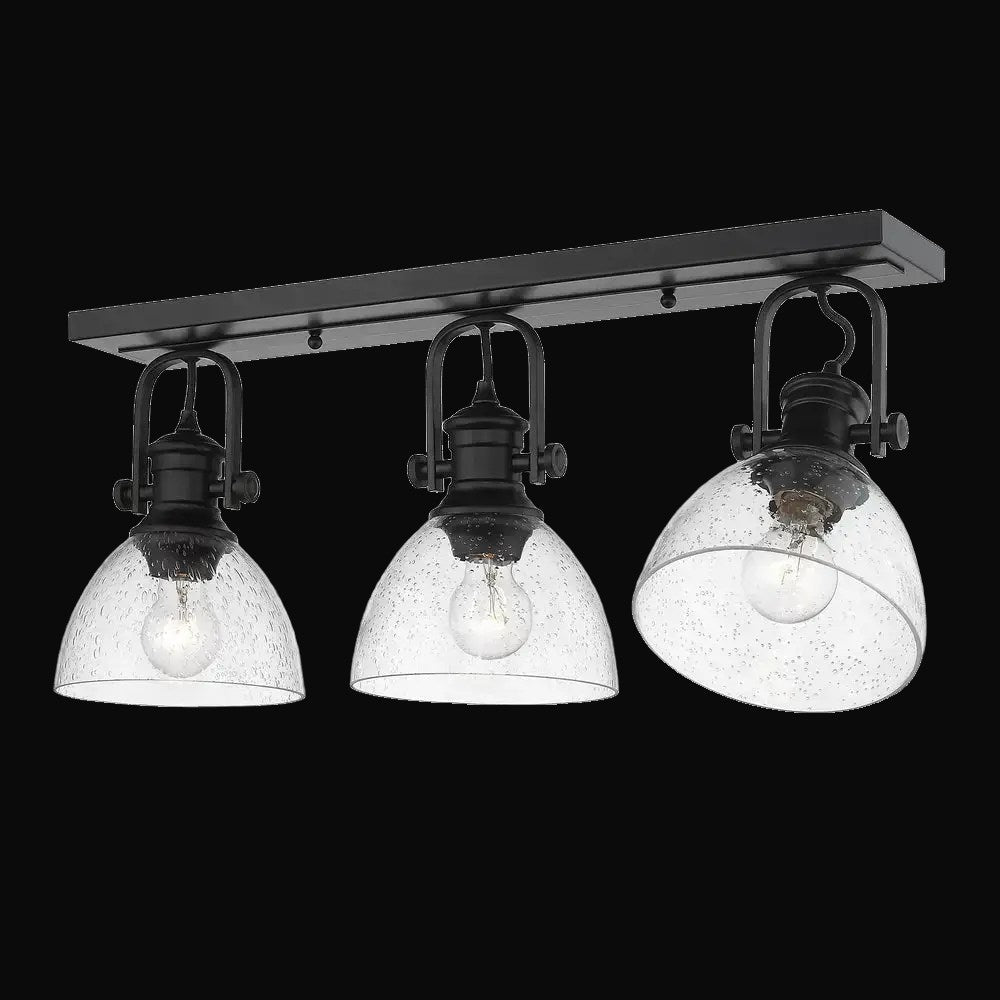 Semi-plafonnier Hines 3 lumières, noir mat, verre bullé – vue 2