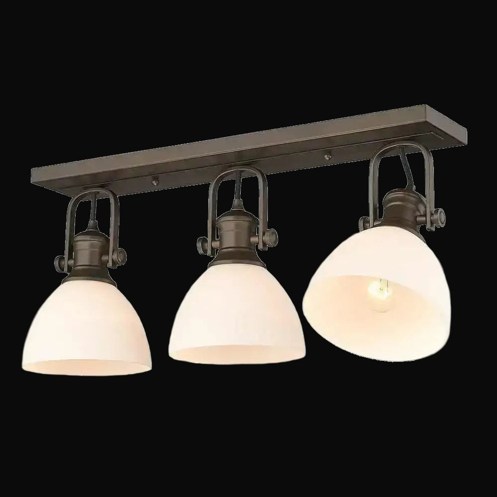 Semi-plafonnier Hines 3 lumières, bronze frotté, verre opale – vue 2