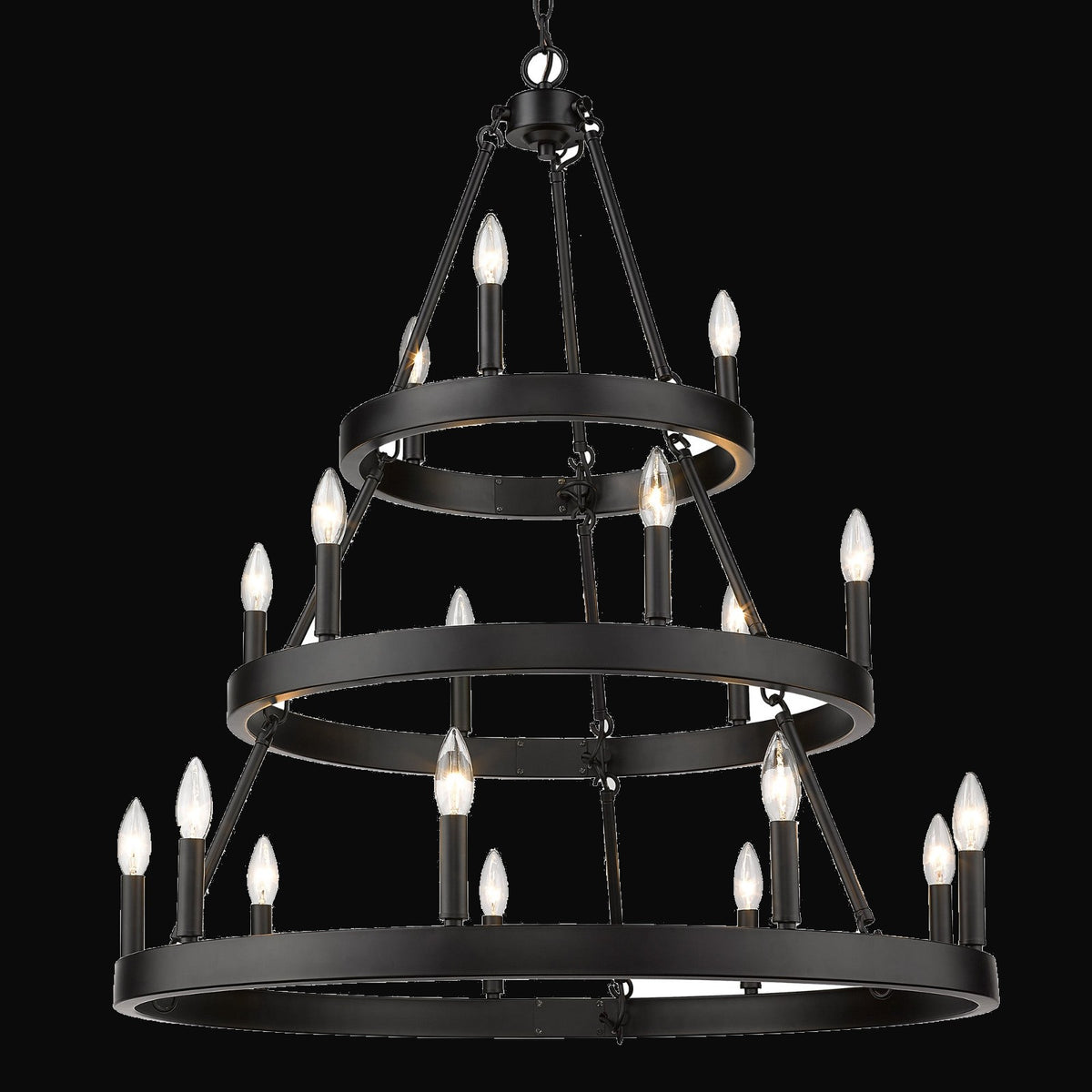 Lustre Alastair 3 étages (3+6+9 lumières), noir mat