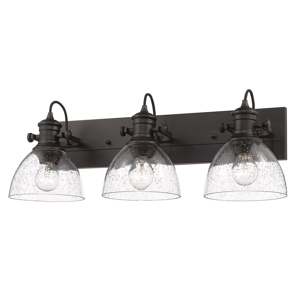 Applique de salle de bain Hines 3 lumières, bronze frotté, verre bullé – vue 2